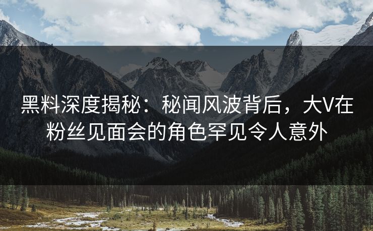 黑料深度揭秘：秘闻风波背后，大V在粉丝见面会的角色罕见令人意外