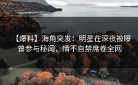 【爆料】海角突发：明星在深夜被曝曾参与秘闻，情不自禁席卷全网
