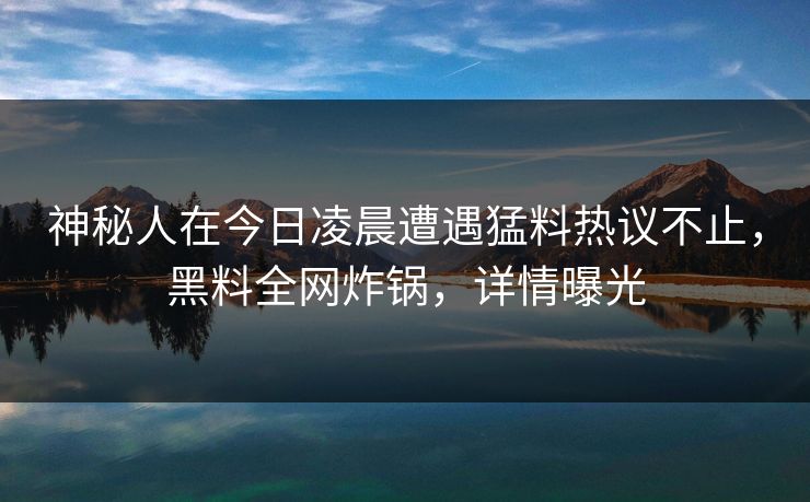 神秘人在今日凌晨遭遇猛料热议不止，黑料全网炸锅，详情曝光